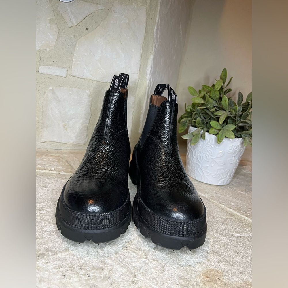 Polo Ralph Lauren Black Leather Oslo Chelsea Boots Sz 8 New - Picture 4 of 9